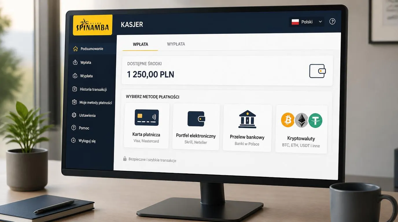 Panel rejestracji, weryfikacji tożsamości i wyboru płatności w kasie kasyna online